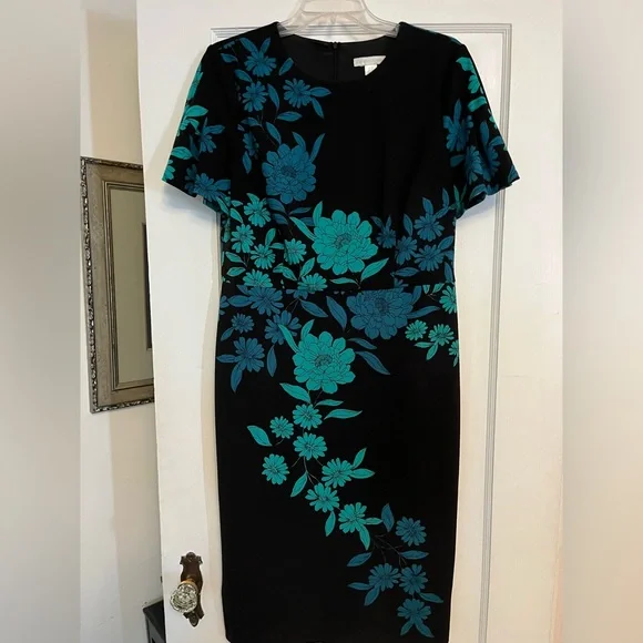 London Times Black and Green Sheath Dress - Picture 1 of 7